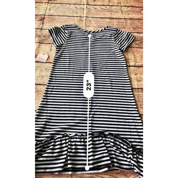 Faded Glory Girls T-Shirt Dress White Black Stripe Ruffle Stretch Scoop M New - Picture 5 of 7